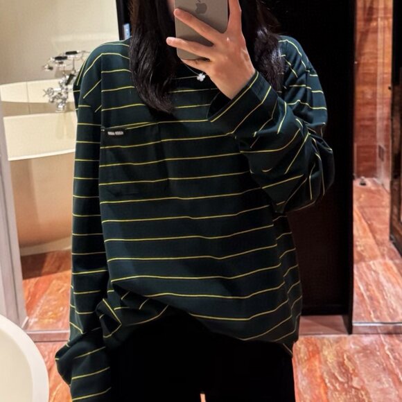 Miu Miu  Women's Green Striped Athletic Casual Short Sleeve - Picture 1 of 13